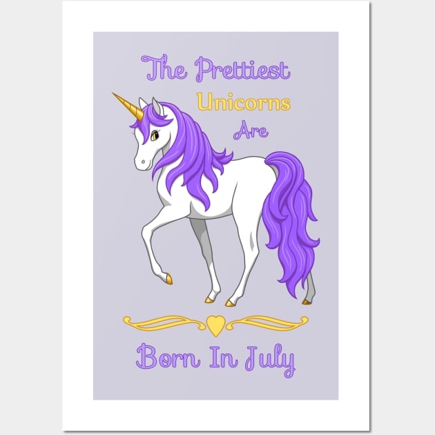 Pretty Purple Unicorns Are Born In July Wall Art by csforest